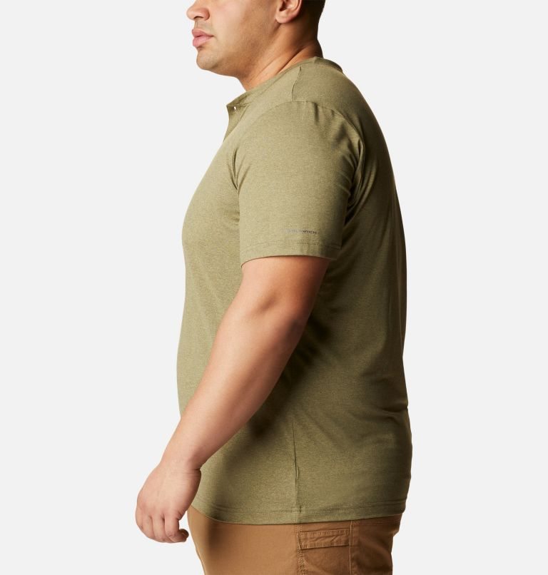 Men's Columbia Tech Trail Short Sleeve Henley T Shirts Olive | Plus Size CA-Q1C30